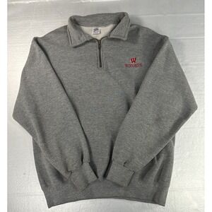 VTG JERZEES Wisconsin Badgers Quarter Zip Mens Large Gray Sweater USA Made